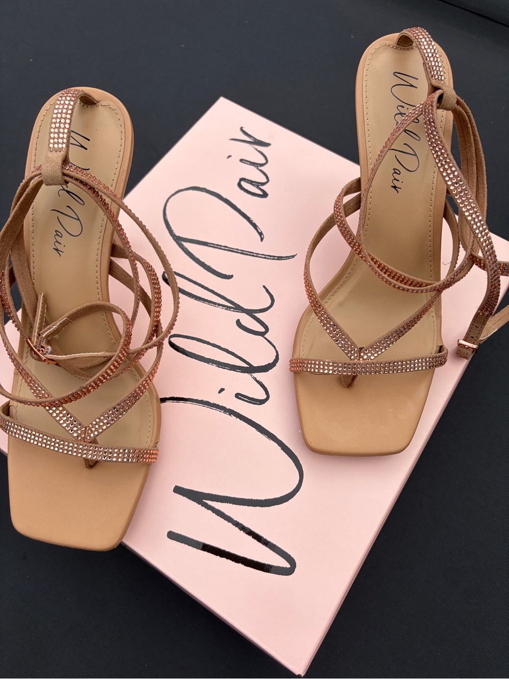 Wild Pair Rose Gold Rhinestone Strappy Heels